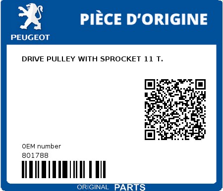 Product image: Peugeot - 801788 - DRIVE PULLEY WITH SPROCKET 11 T.  0