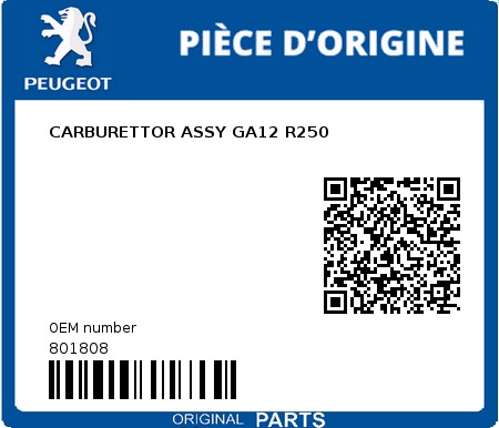 Product image: Peugeot - 801808 - CARBURETTOR ASSY GA12 R250  0