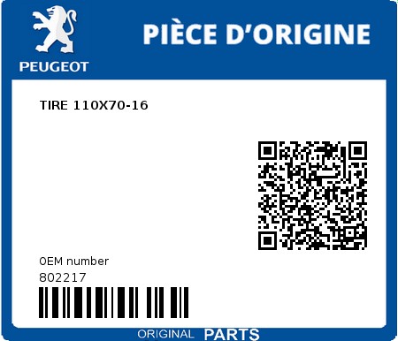 Product image: Peugeot - 802217 - TIRE 110X70-16  0