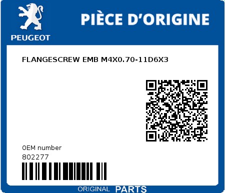 Product image: Peugeot - 802277 - FLANGESCREW EMB M4X0.70-11D6X3  0