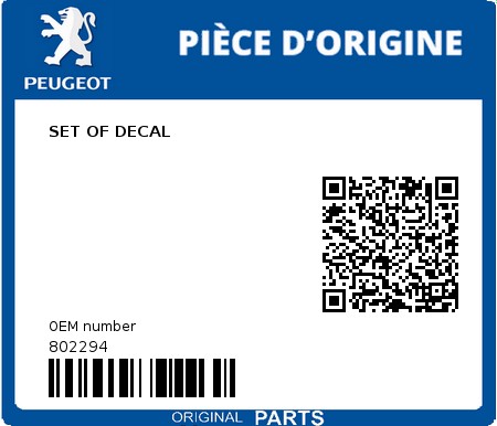 Product image: Peugeot - 802294 - SET OF DECAL  0