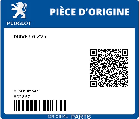 Product image: Peugeot - 802867 - DRIVER 6 Z25  0