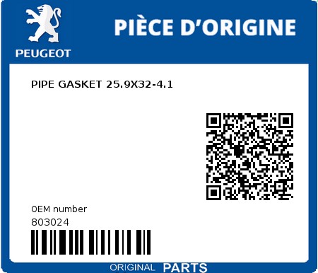 Product image: Peugeot - 803024 - PIPE GASKET 25.9X32-4.1  0