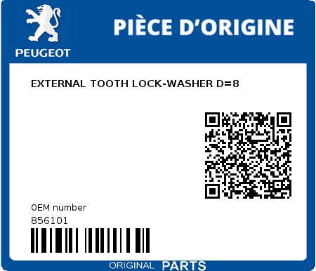 Product image: Peugeot - 856101 - EXTERNAL TOOTH LOCK-WASHER D=8  0