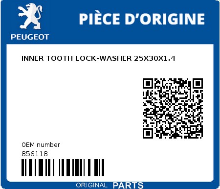 Product image: Peugeot - 856118 - INNER TOOTH LOCK-WASHER 25X30X1.4  0