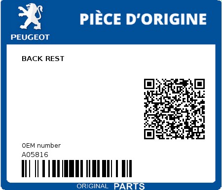 Product image: Peugeot - A05816 - BACK REST  0