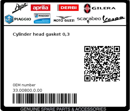 Product image: Beta - 33.00800.0.00 - Cylinder head gasket 0,3  0