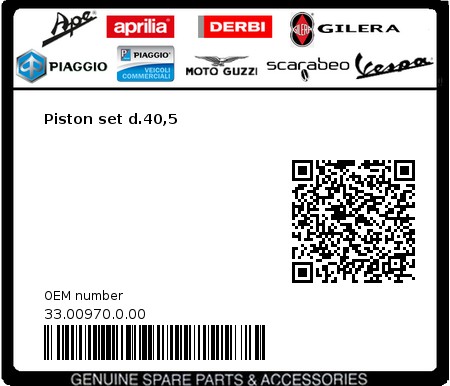 Product image: Beta - 33.00970.0.00 - Piston set d.40,5  0