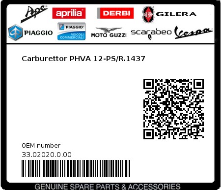 Product image: Beta - 33.02020.0.00 - Carburettor PHVA 12-PS/R.1437  0