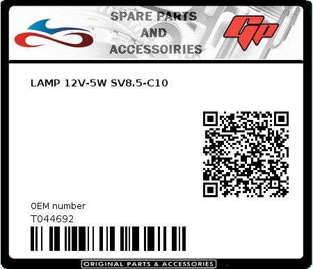 Product image: Tomos - T044692 - LAMP 12V-5W SV8.5-C10  0