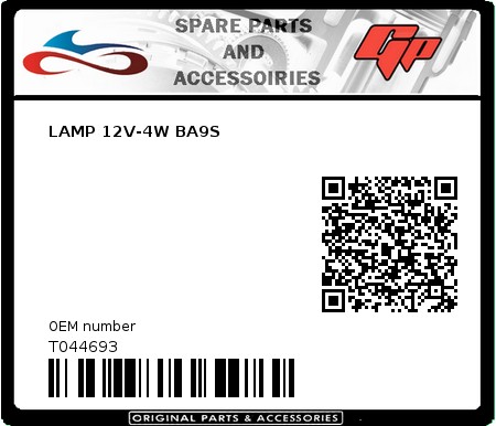 Product image: Tomos - T044693 - LAMP 12V-4W BA9S  0