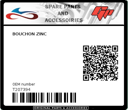 Product image: Tomos - T207394 - BOUCHON ZINC  0