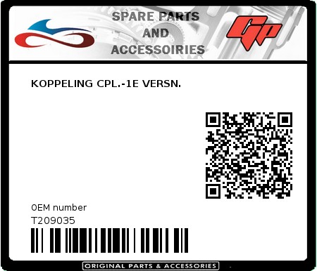Product image: Tomos - T209035 - KOPPELING CPL.-1E VERSN.  0