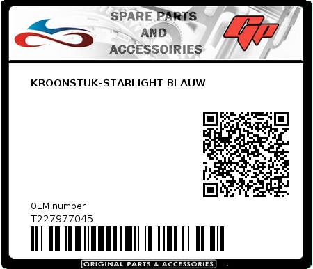 Product image: Tomos - T227977045 - KROONSTUK-STARLIGHT BLAUW  0