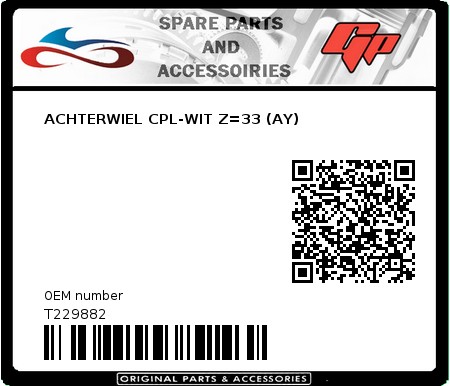 Product image: Tomos - T229882 - ACHTERWIEL CPL-WIT Z=33 (AY)  0