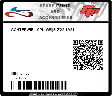 Product image: Tomos - T229917 - ACHTERWIEL CPL-GRIJS Z22 (A2)  0