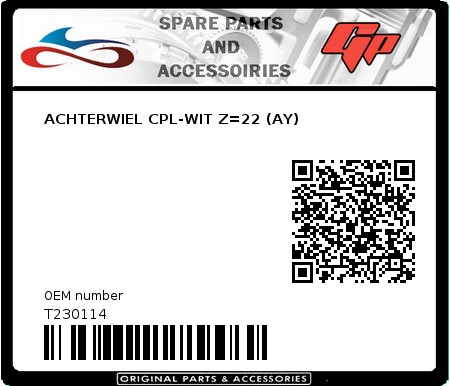 Product image: Tomos - T230114 - ACHTERWIEL CPL-WIT Z=22 (AY)  0
