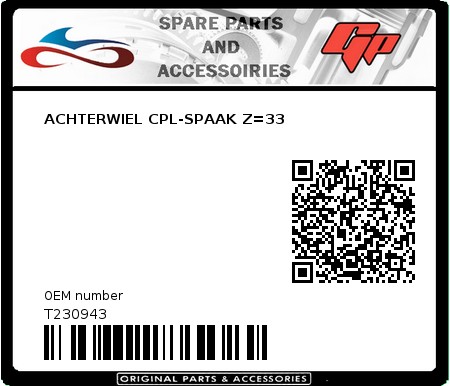 Product image: Tomos - T230943 - ACHTERWIEL CPL-SPAAK Z=33  0