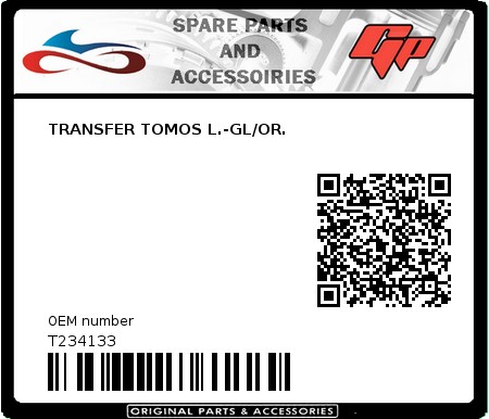 Product image: Tomos - T234133 - TRANSFER TOMOS L.-GL/OR.  0