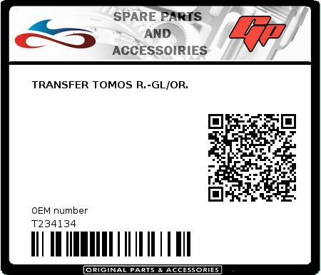 Product image: Tomos - T234134 - TRANSFER TOMOS R.-GL/OR.  0