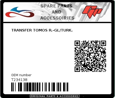 Product image: Tomos - T234138 - TRANSFER TOMOS R.-GL/TURK.  0