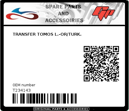 Product image: Tomos - T234143 - TRANSFER TOMOS L.-OR/TURK.  0