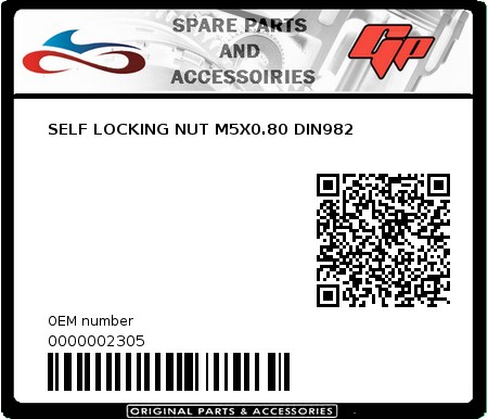 Product image: Derbi - 0000002305 - SELF LOCKING NUT M5X0.80 DIN982   0