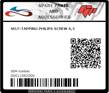 Product image: Derbi - 00011062000 - SELF-TAPPING PHILIPS SCREW 6,3  0
