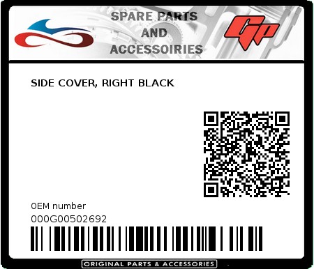 Product image: Derbi - 000G00502692 - SIDE COVER, RIGHT BLACK   0