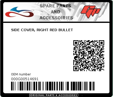 Product image: Derbi - 000G00514691 - SIDE COVER, RIGHT RED BULLET   0