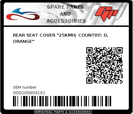Product image: Derbi - 000G00604161 - REAR SEAT COVER "25KMH; COUNTRY: D, ORANGE"   0