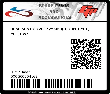 Product image: Derbi - 000G00604162 - REAR SEAT COVER "25KMH; COUNTRY: D, YELLOW"   0