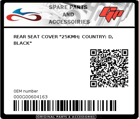 Product image: Derbi - 000G00604163 - REAR SEAT COVER "25KMH; COUNTRY: D, BLACK"   0
