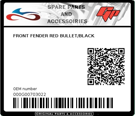 Product image: Derbi - 000G00703022 - FRONT FENDER RED BULLET/BLACK   0