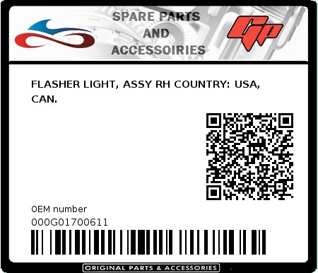 Product image: Derbi - 000G01700611 - FLASHER LIGHT, ASSY RH COUNTRY: USA, CAN.  0