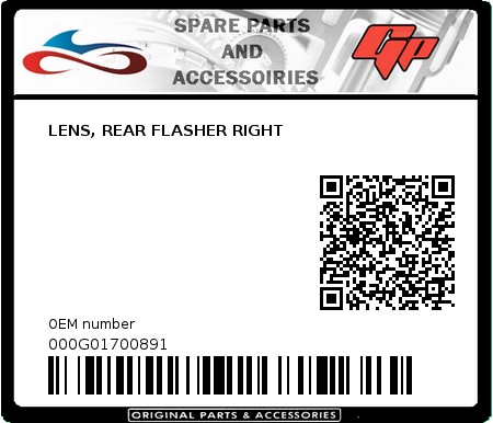 Product image: Derbi - 000G01700891 - LENS, REAR FLASHER RIGHT   0