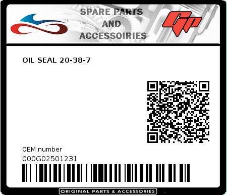 Product image: Derbi - 000G02501231 - OIL SEAL 20-38-7   0