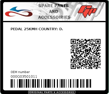 Product image: Derbi - 000G03501011 - PEDAL 25KMH COUNTRY: D.  0