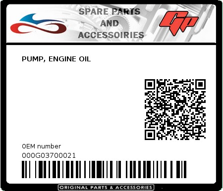 Product image: Derbi - 000G03700021 - PUMP, ENGINE OIL   0