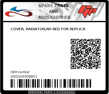 Product image: Derbi - 000G04408801 - COVER, RADIATOR,RH RED FOR REPLICA   0