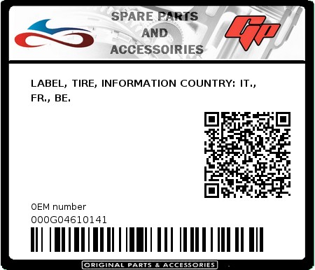 Product image: Derbi - 000G04610141 - LABEL, TIRE, INFORMATION COUNTRY: IT., FR., BE.  0