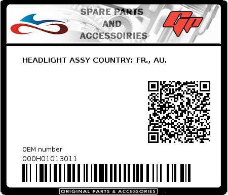 Product image: Derbi - 000H01013011 - HEADLIGHT ASSY COUNTRY: FR., AU.  0