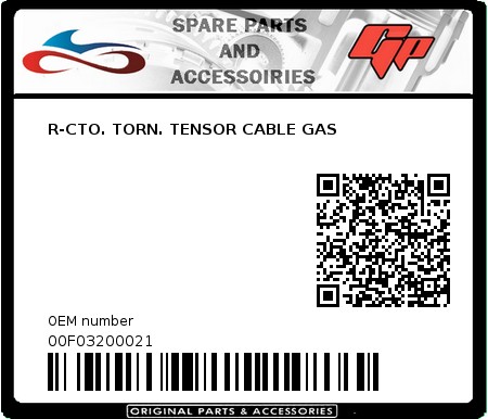 Product image: Derbi - 00F03200021 - R-CTO. TORN. TENSOR CABLE GAS  0