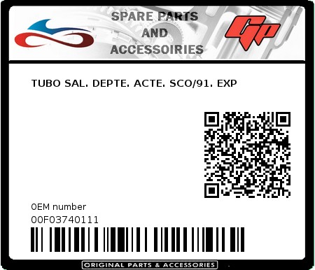 Product image: Derbi - 00F03740111 - TUBO SAL. DEPTE. ACTE. SCO/91. EXP  0