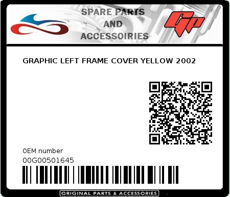 Product image: Derbi - 00G00501645 - GRAPHIC LEFT FRAME COVER YELLOW 2002   0