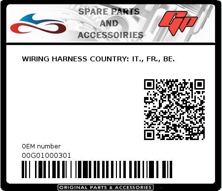 Product image: Derbi - 00G01000301 - WIRING HARNESS COUNTRY: IT., FR., BE.  0