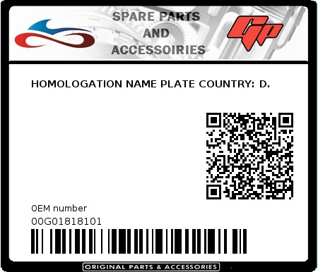 Product image: Derbi - 00G01818101 - HOMOLOGATION NAME PLATE COUNTRY: D.  0