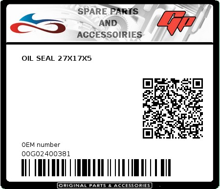 Product image: Derbi - 00G02400381 - OIL SEAL 27X17X5   0