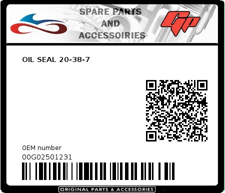 Product image: Derbi - 00G02501231 - OIL SEAL 20-38-7   0