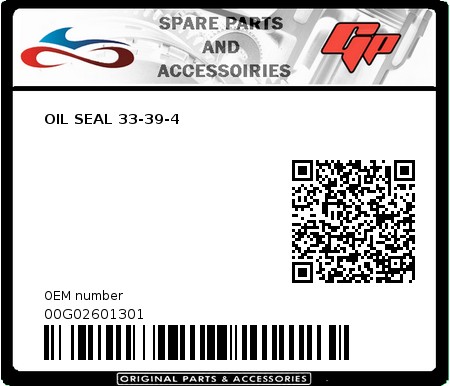 Product image: Derbi - 00G02601301 - OIL SEAL 33-39-4   0